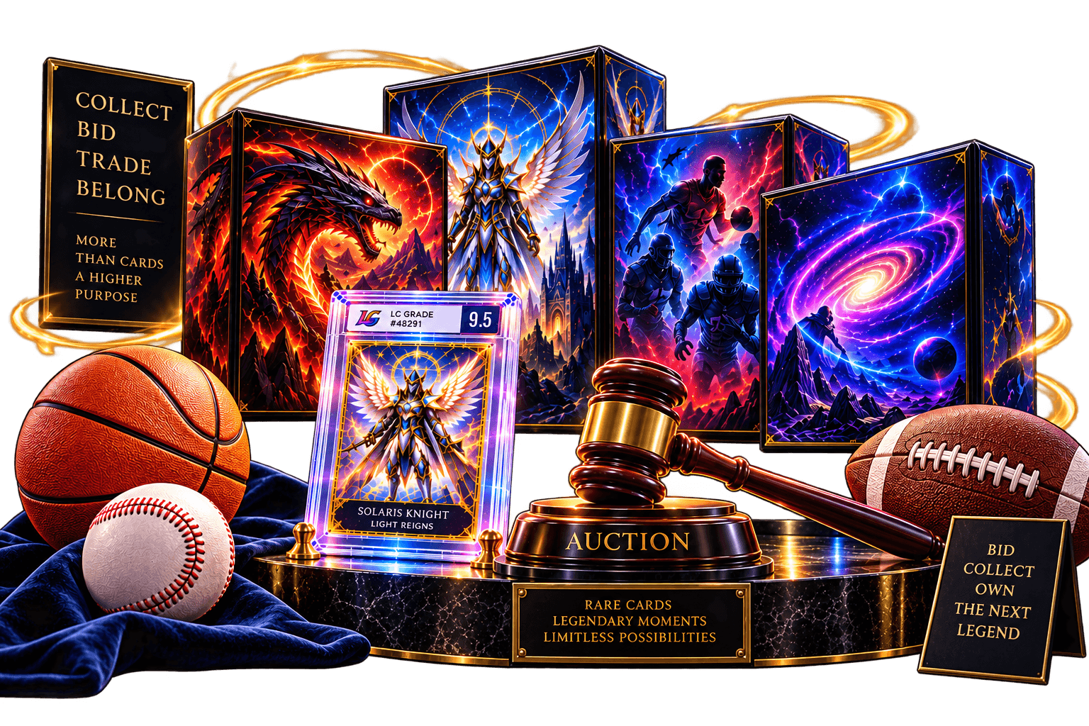 Live card auctions, graded Lucardio slabs, and collector's boxes