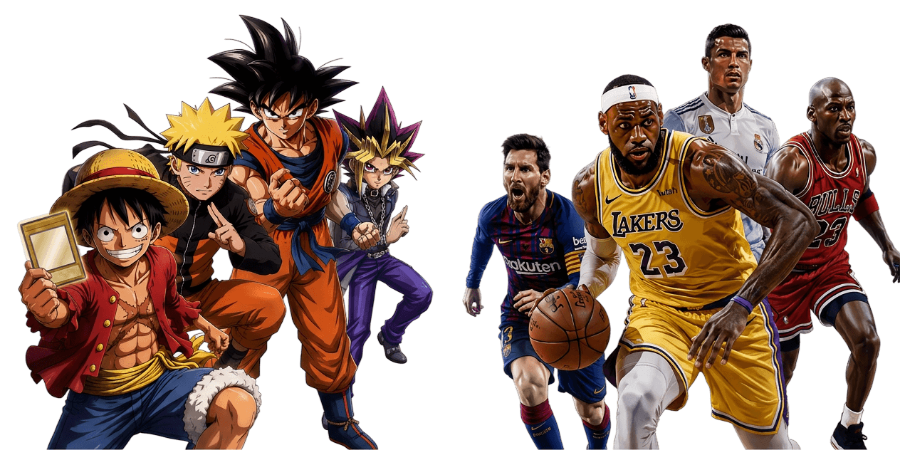 Anime Characters (Goku, Naruto, Luffy, Yugi)