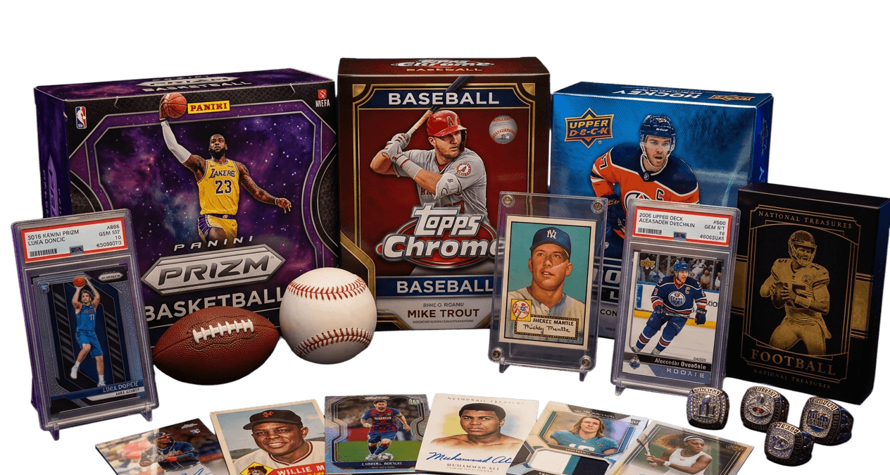 Live card auctions, graded sports slabs, and booster boxes